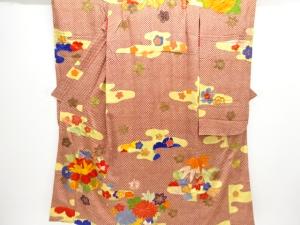 アンティーク　ヱ霞に花模様刺繍時代衣装振袖
